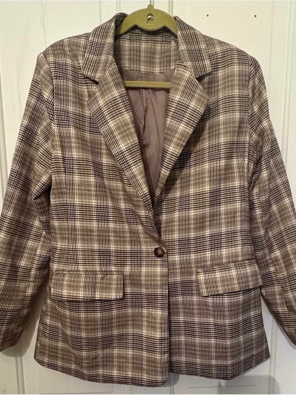 Checked Brown Plaid Single-Button Blazer